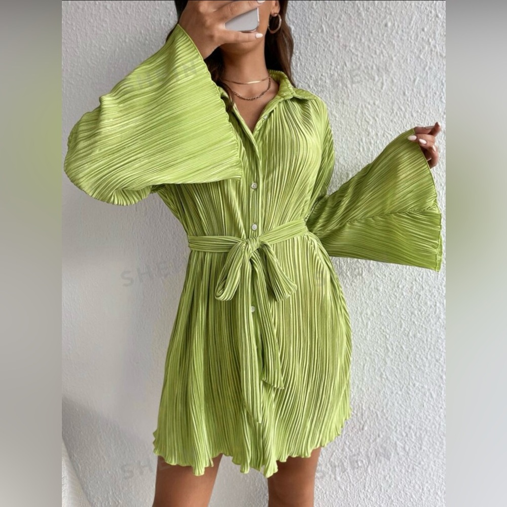 Lime Green Flouncy Shirt Dress